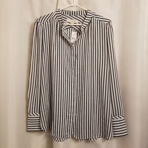 Loft women's size Large dark blue and white striped blouse, New